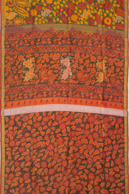 Kanchipuram Silk Kalamkari Handpainted Green Saree