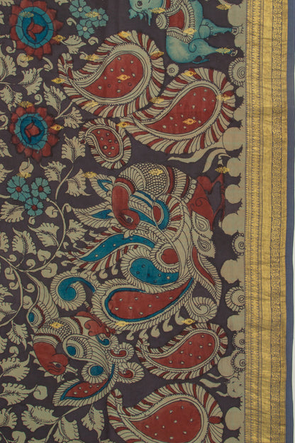 Kanchipuram Silk Kalamkari Handpainted Black Saree