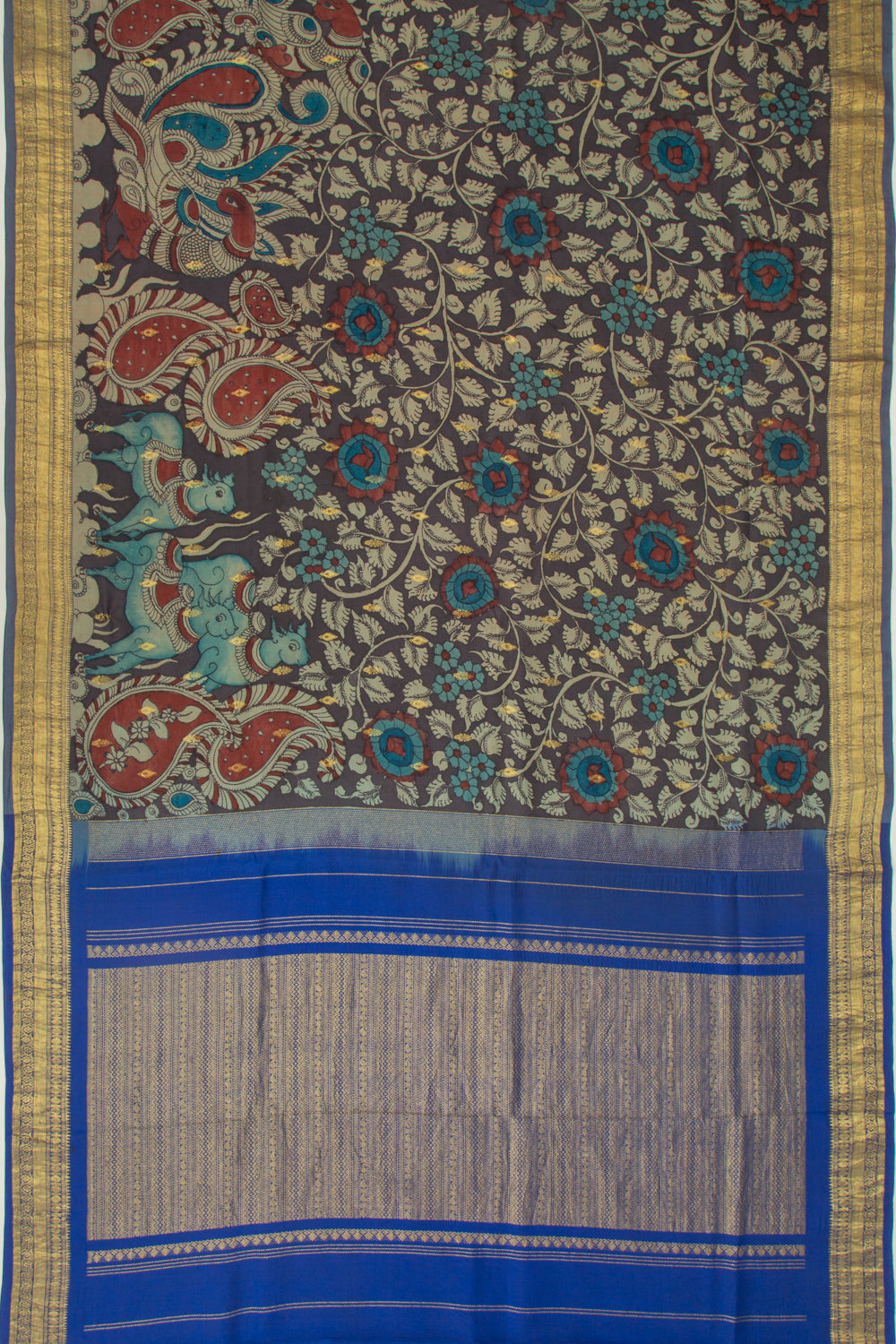 Kanchipuram Silk Kalamkari Handpainted Black Saree