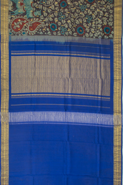 Kanchipuram Silk Kalamkari Handpainted Black Saree