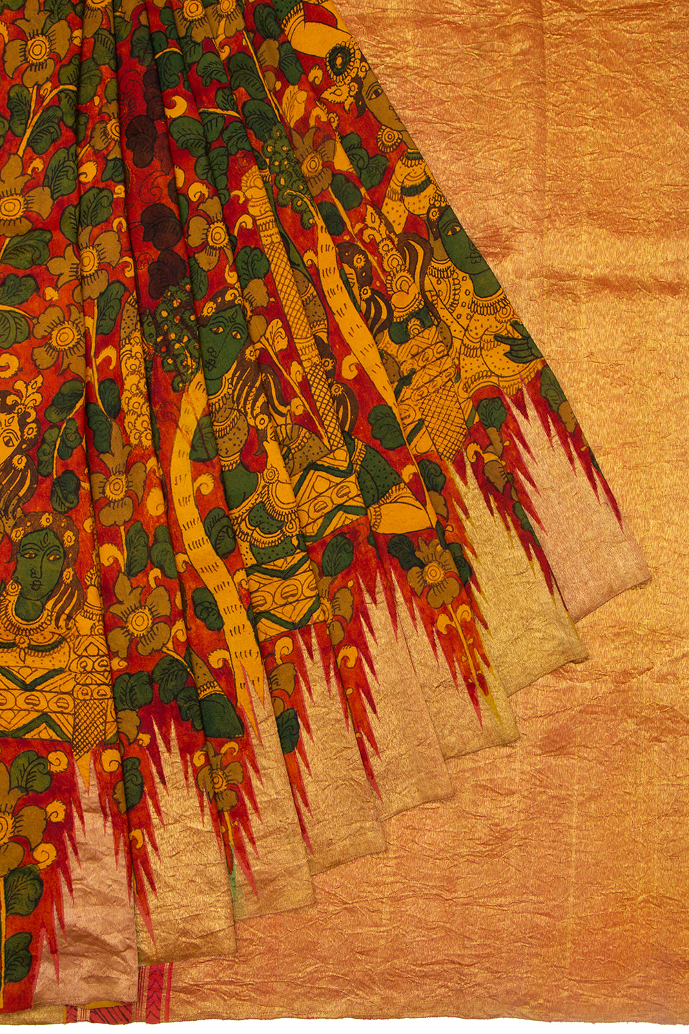 Kanchipuram Silk Kalamkari Handpainted Red Saree