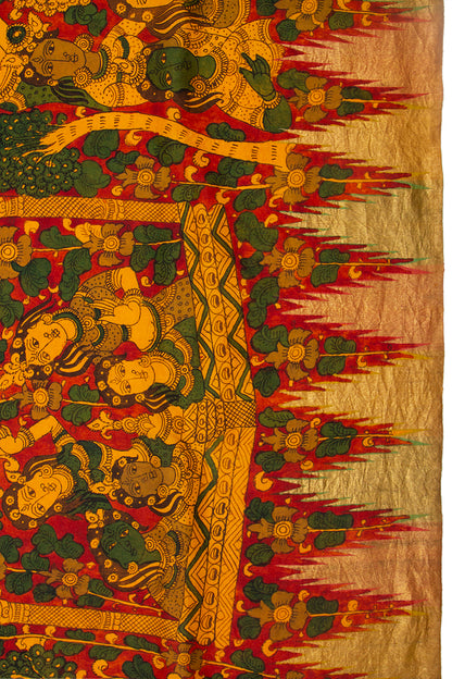 Kanchipuram Silk Kalamkari Handpainted Red Saree