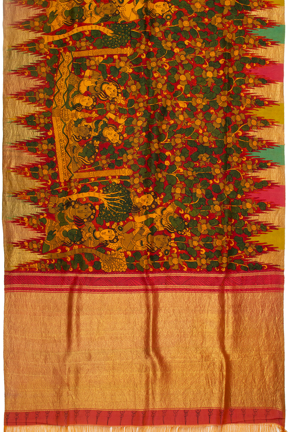 Kanchipuram Silk Kalamkari Handpainted Red Saree