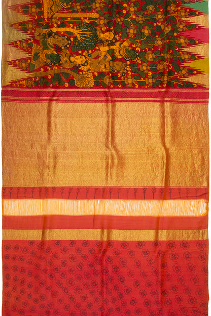 Kanchipuram Silk Kalamkari Handpainted Red Saree