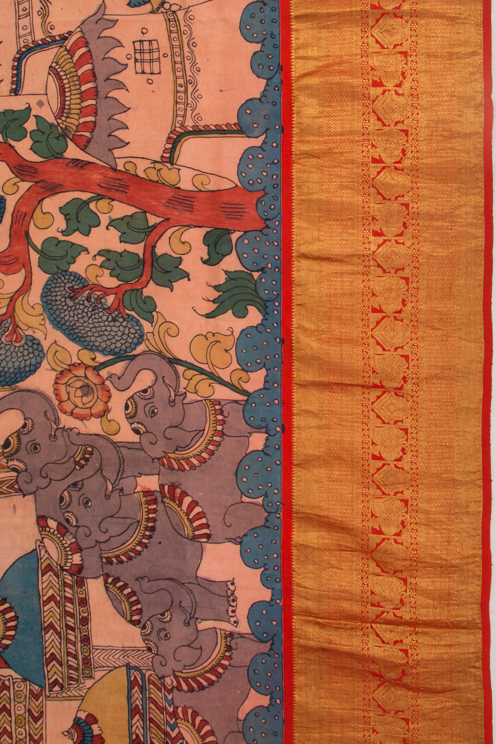 Kanchipuram Silk Kalamkari Handpainted Baby Pink Saree