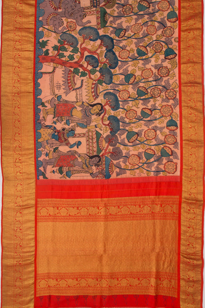 Kanchipuram Silk Kalamkari Handpainted Baby Pink Saree