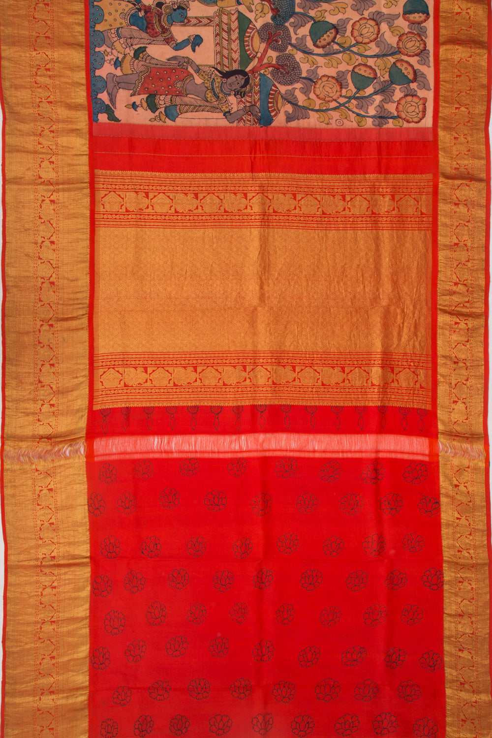 Kanchipuram Silk Kalamkari Handpainted Baby Pink Saree