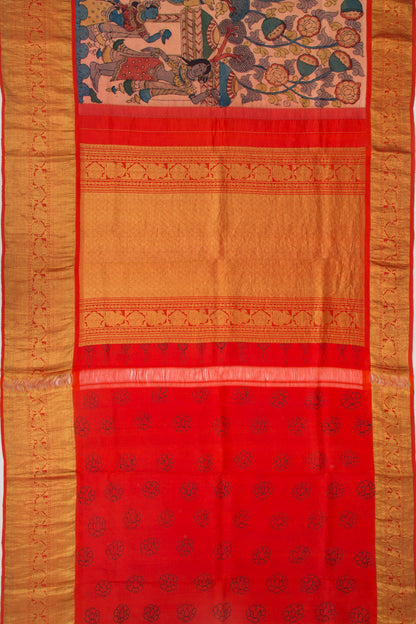 Kanchipuram Silk Kalamkari Handpainted Baby Pink Saree