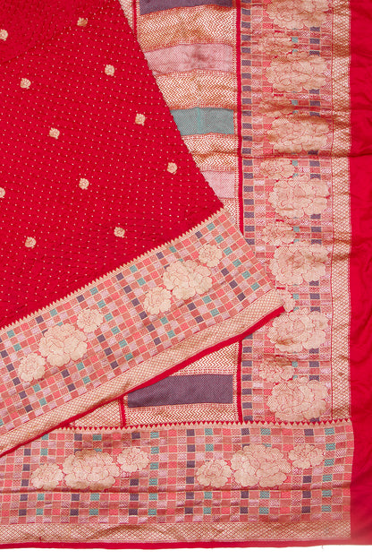 Banarasi Tussar Butta Red Saree