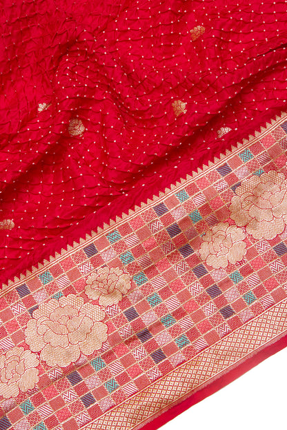 Banarasi Tussar Butta Red Saree
