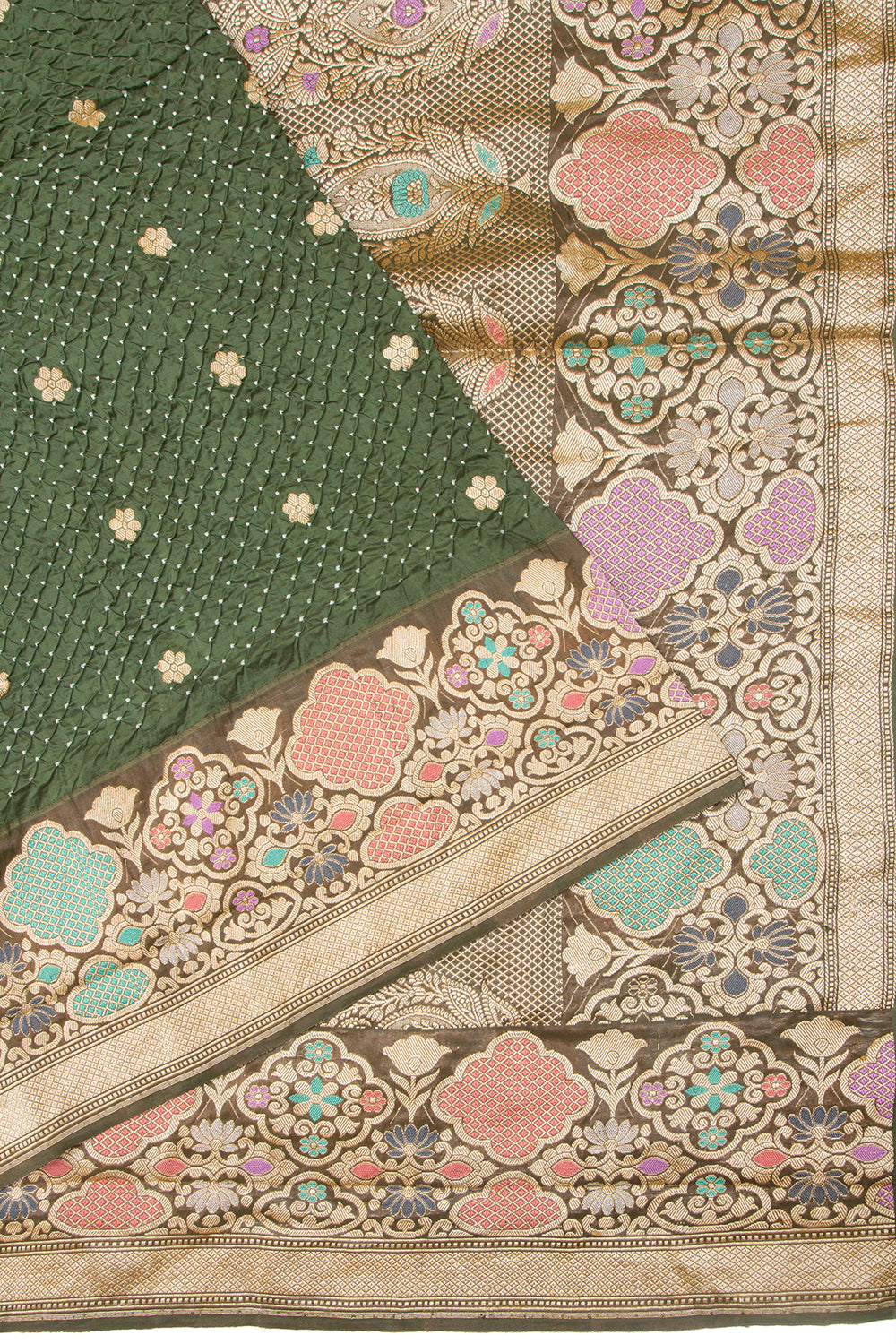 Banarasi Tussar Butta Green Saree