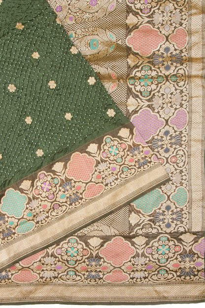 Banarasi Tussar Butta Green Saree