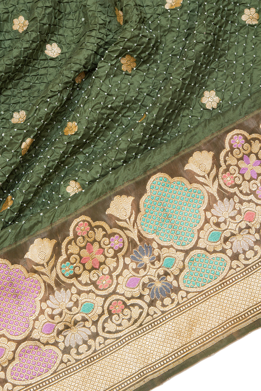 Banarasi Tussar Butta Green Saree