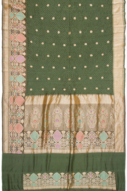 Banarasi Tussar Butta Green Saree