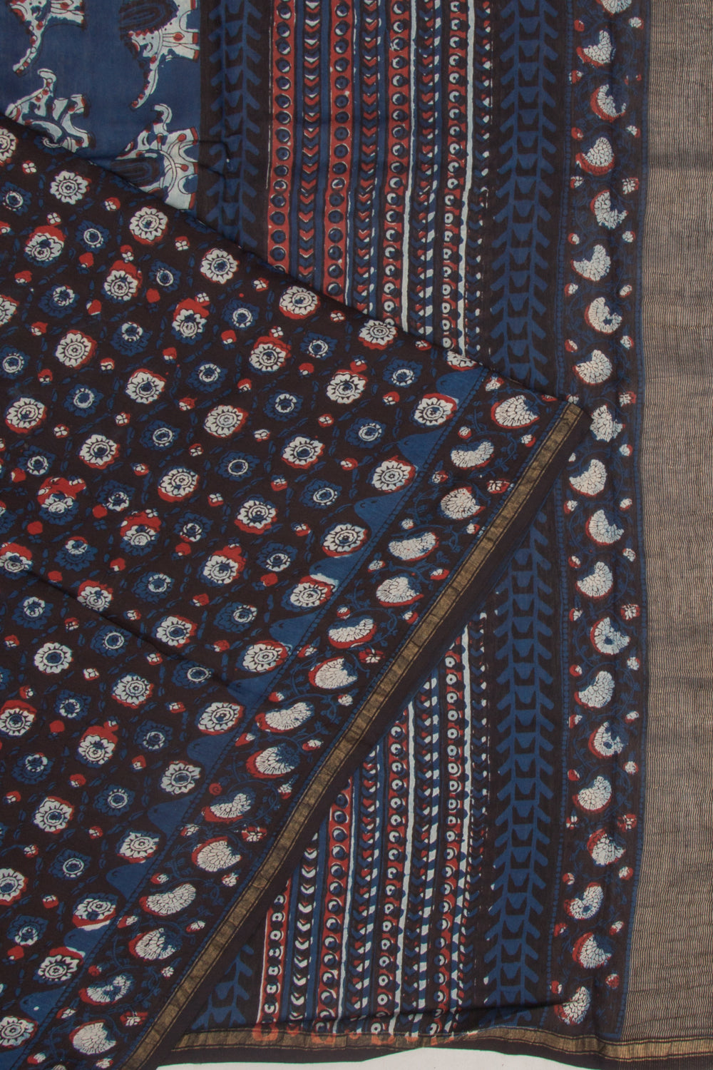 Chanderi Cotton Batik Printed Choco Brown Saree