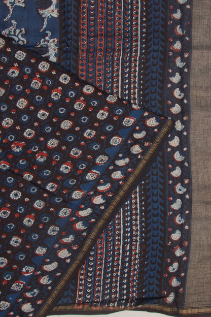 Chanderi Cotton Batik Printed Choco Brown Saree