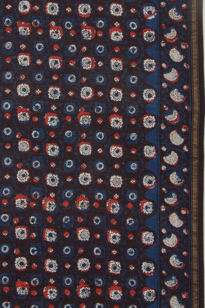 Chanderi Cotton Batik Printed Choco Brown Saree