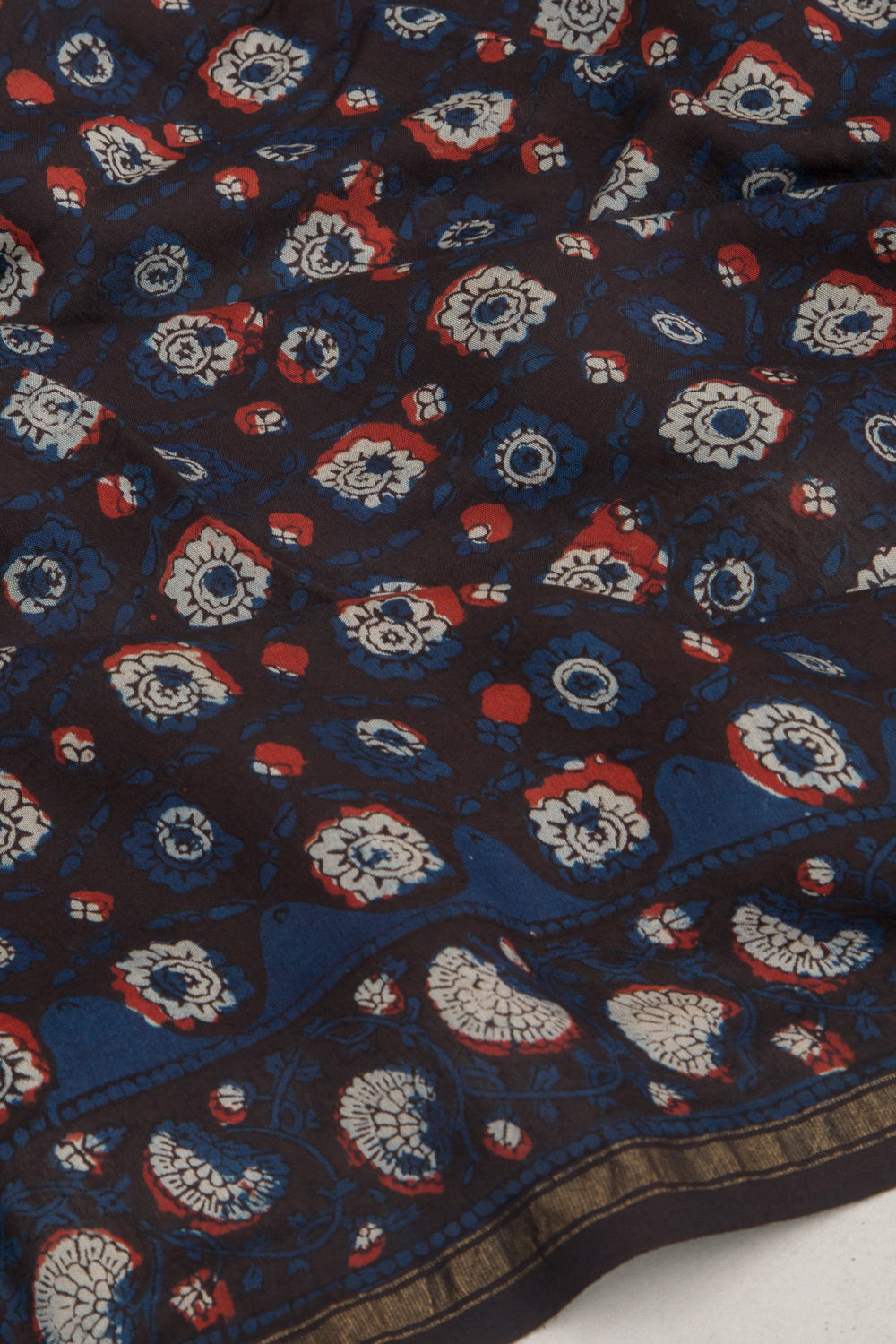 Chanderi Cotton Batik Printed Choco Brown Saree