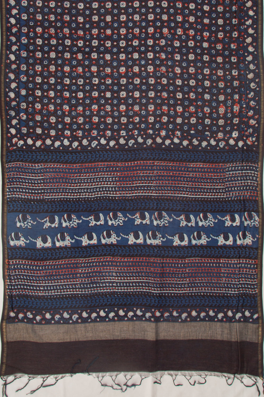 Chanderi Cotton Batik Printed Choco Brown Saree