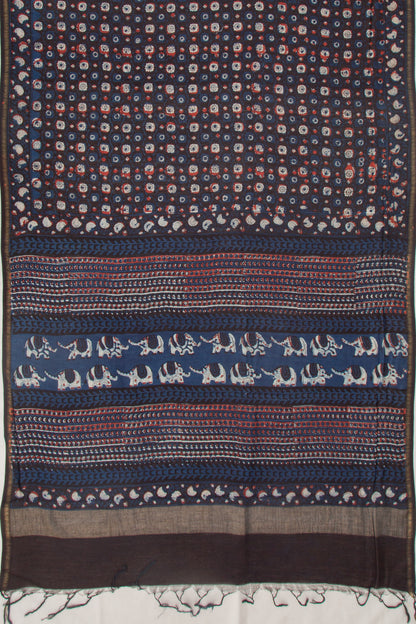 Chanderi Cotton Batik Printed Choco Brown Saree