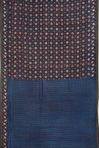 Chanderi Cotton Batik Printed Choco Brown Saree