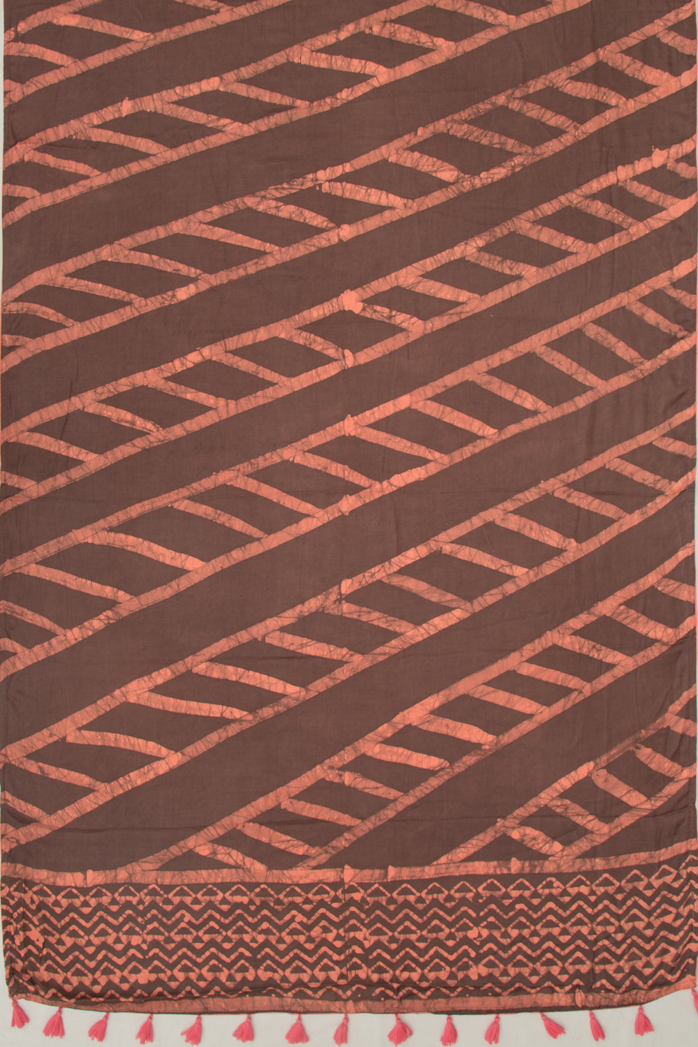 Satin Block Printed Brown Saree