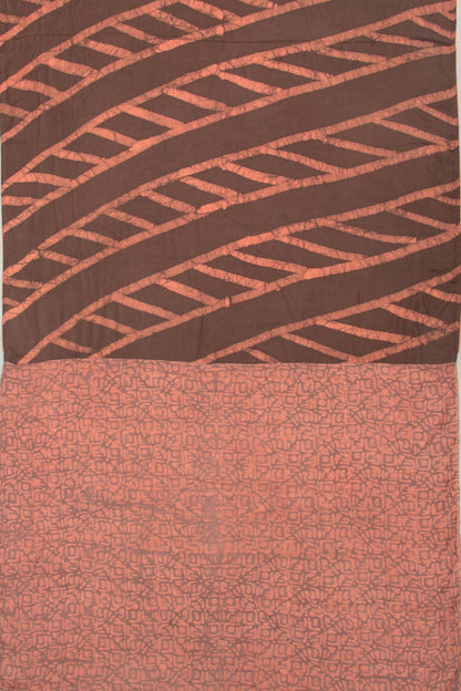 Satin Block Printed Brown Saree