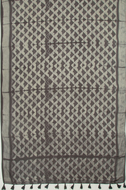Satin Block Printed Black Saree