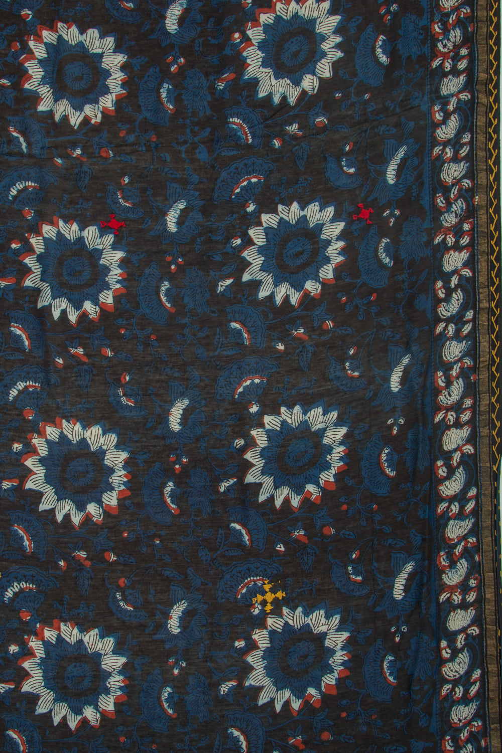 Chanderi Cotton Floral Printed Black And Blue Saree