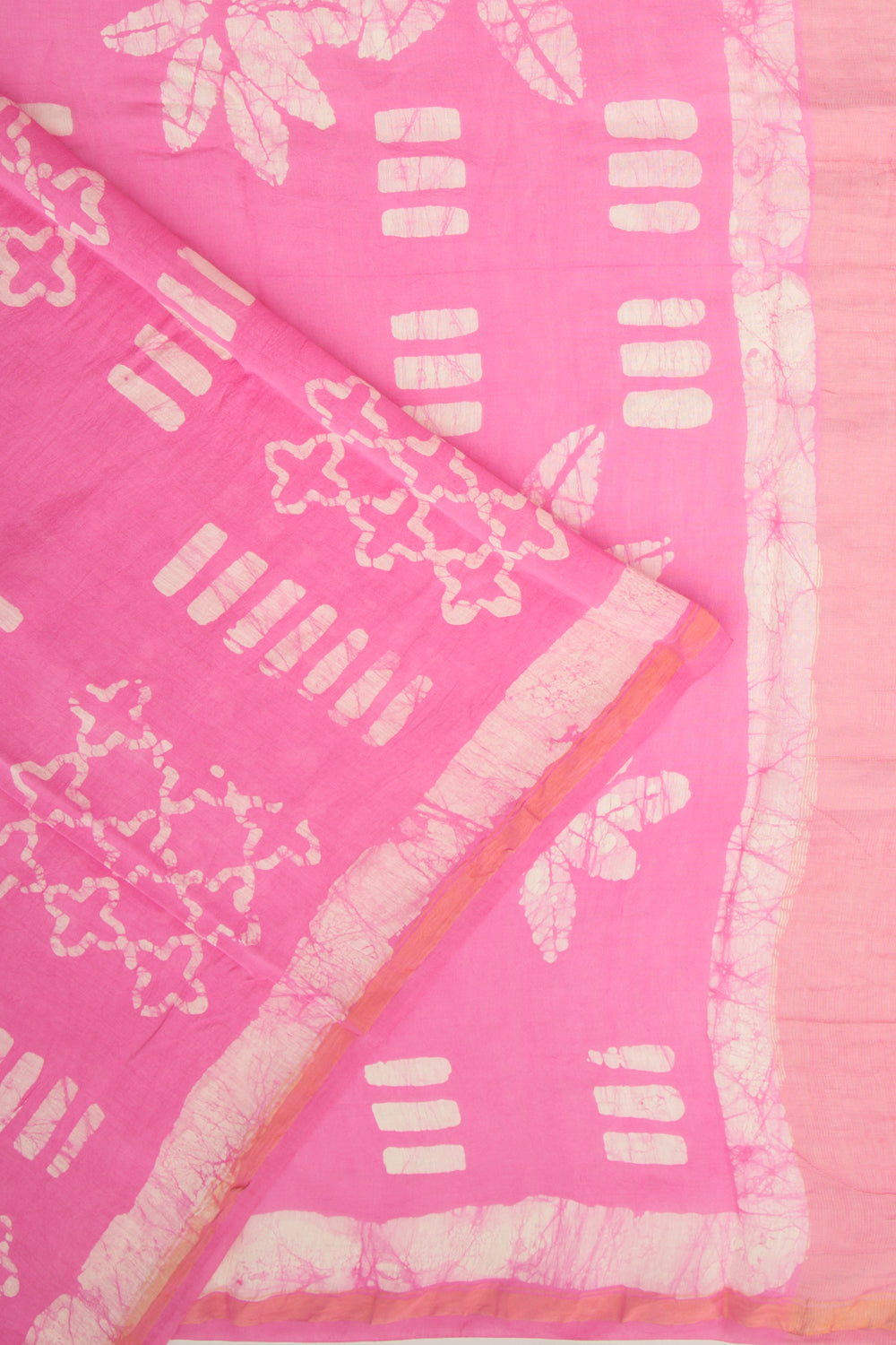 Chanderi Silk Batik Printed Pink Saree