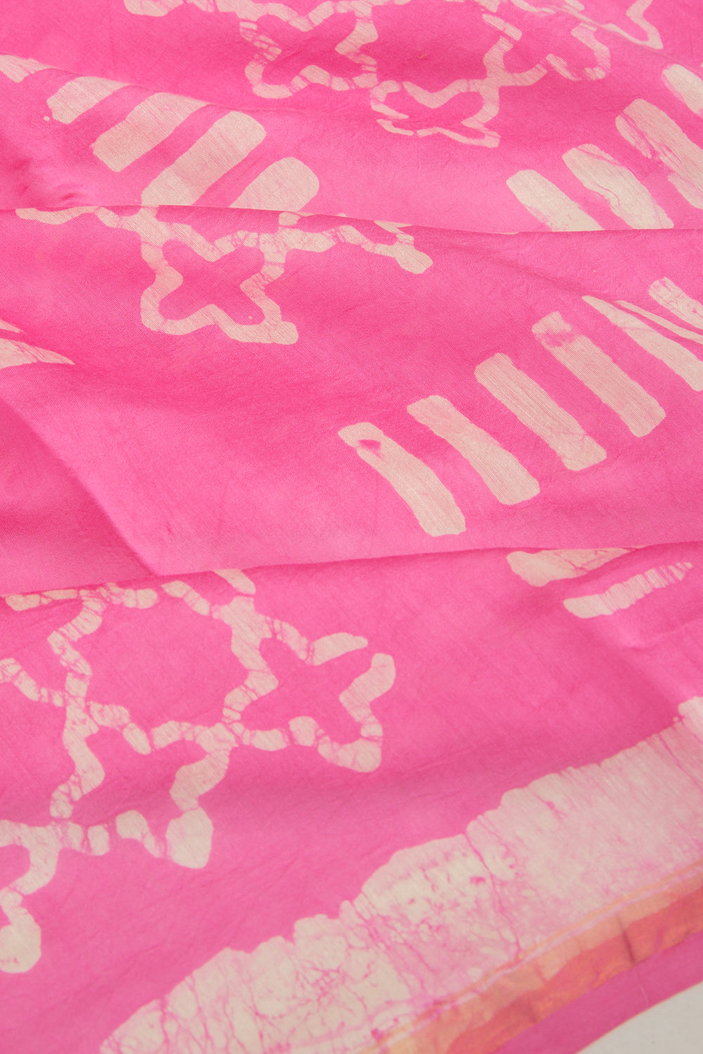 Chanderi Silk Batik Printed Pink Saree