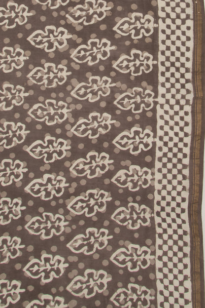 Chanderi Silk Block Printed Brown Saree