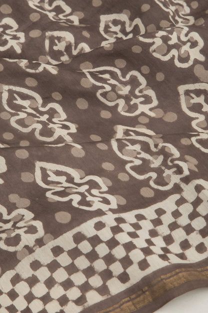 Chanderi Silk Block Printed Brown Saree