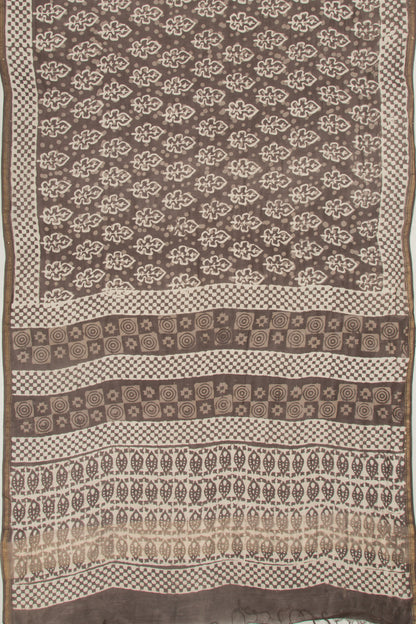 Chanderi Silk Block Printed Brown Saree