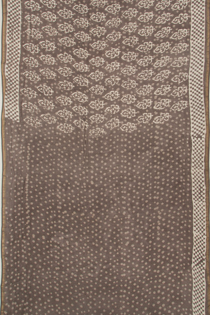 Chanderi Silk Block Printed Brown Saree