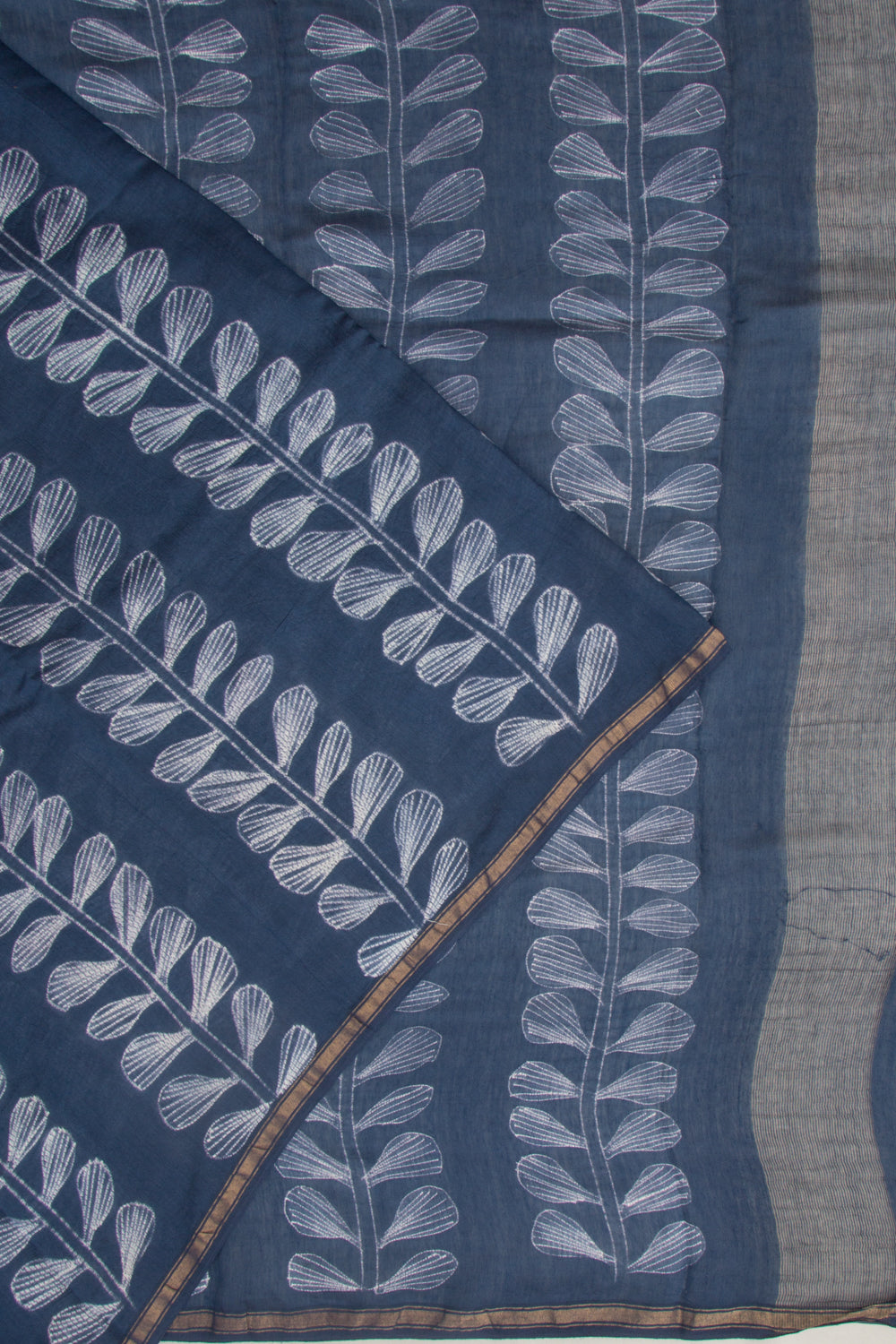 Chanderi Cotton Block Printed Dark Blue Saree