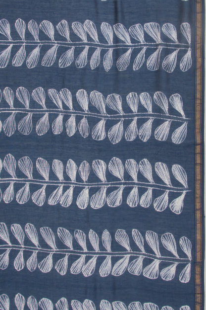 Chanderi Cotton Block Printed Dark Blue Saree