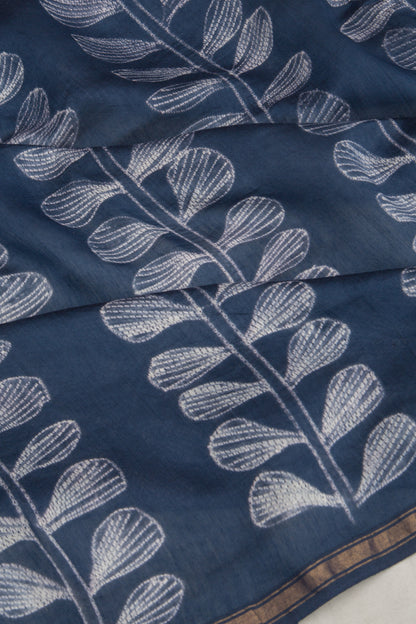 Chanderi Cotton Block Printed Dark Blue Saree
