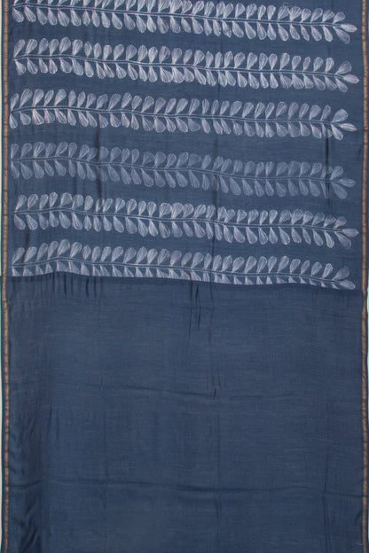Chanderi Cotton Block Printed Dark Blue Saree