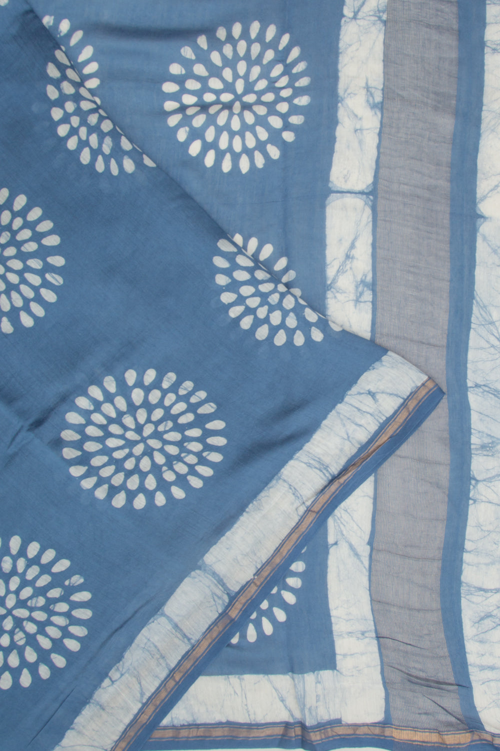 Chanderi Cotton Block Printed Blue Saree