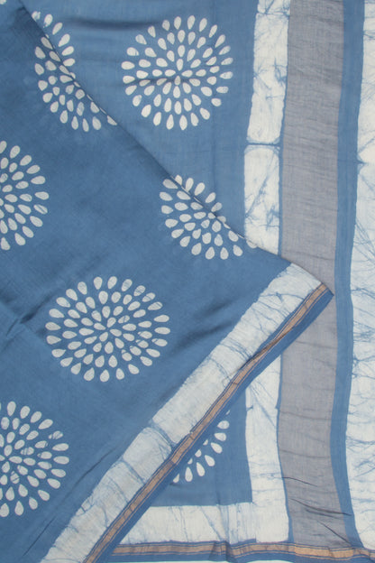 Chanderi Cotton Block Printed Blue Saree