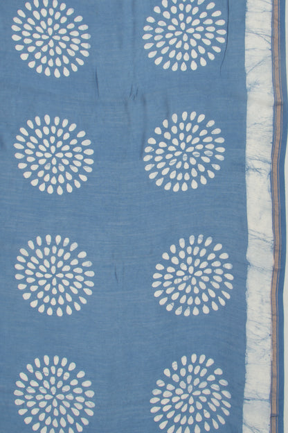 Chanderi Cotton Block Printed Blue Saree