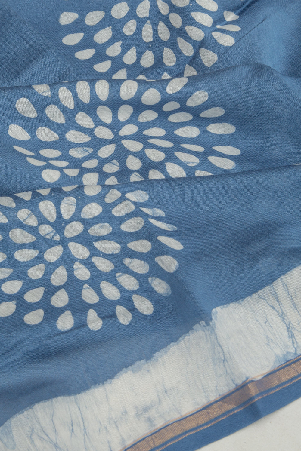 Chanderi Cotton Block Printed Blue Saree