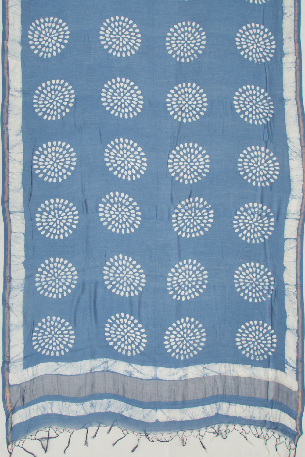 Chanderi Cotton Block Printed Blue Saree