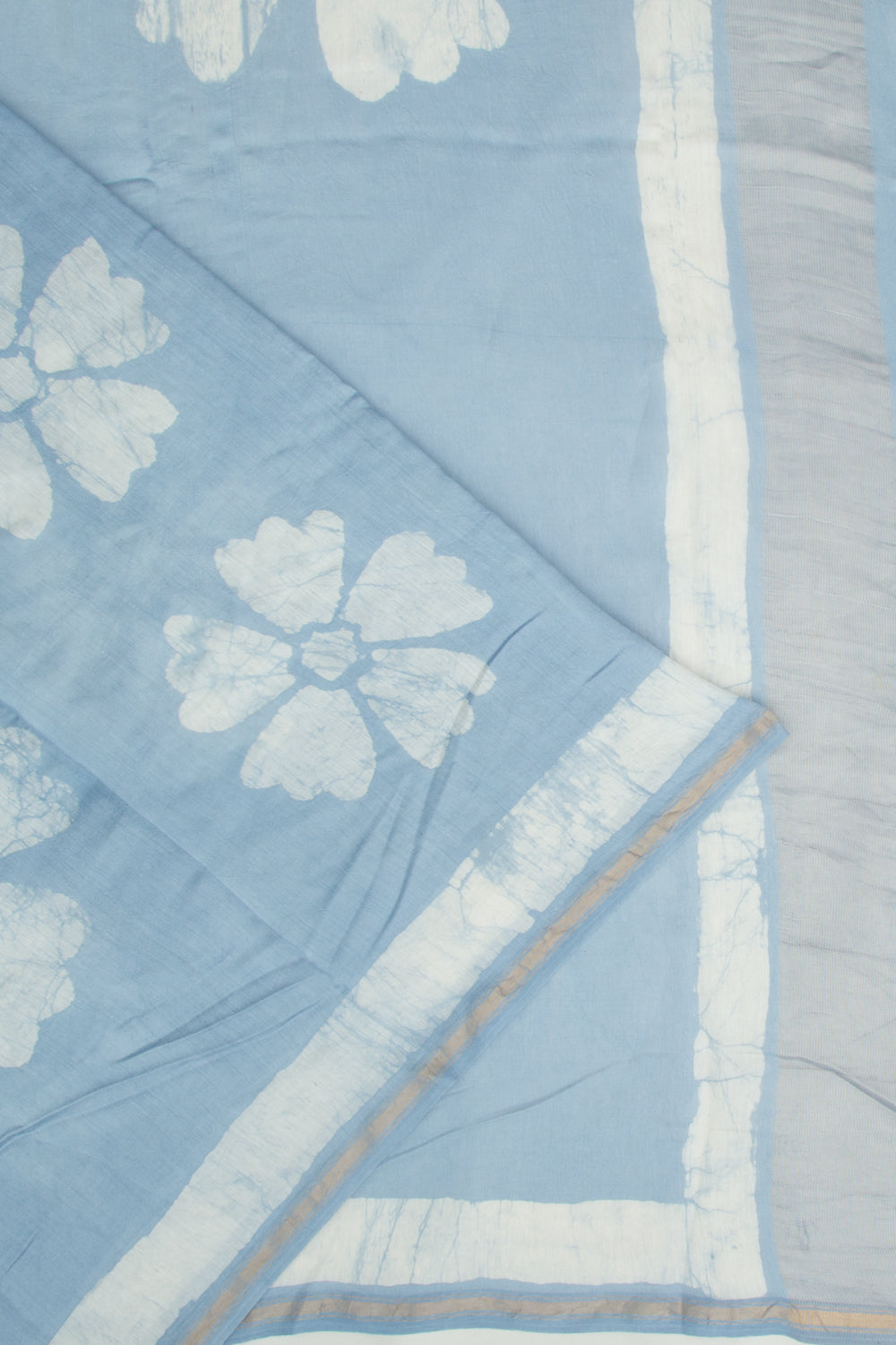 Chanderi Silk Block Printed Pastel Blue Saree