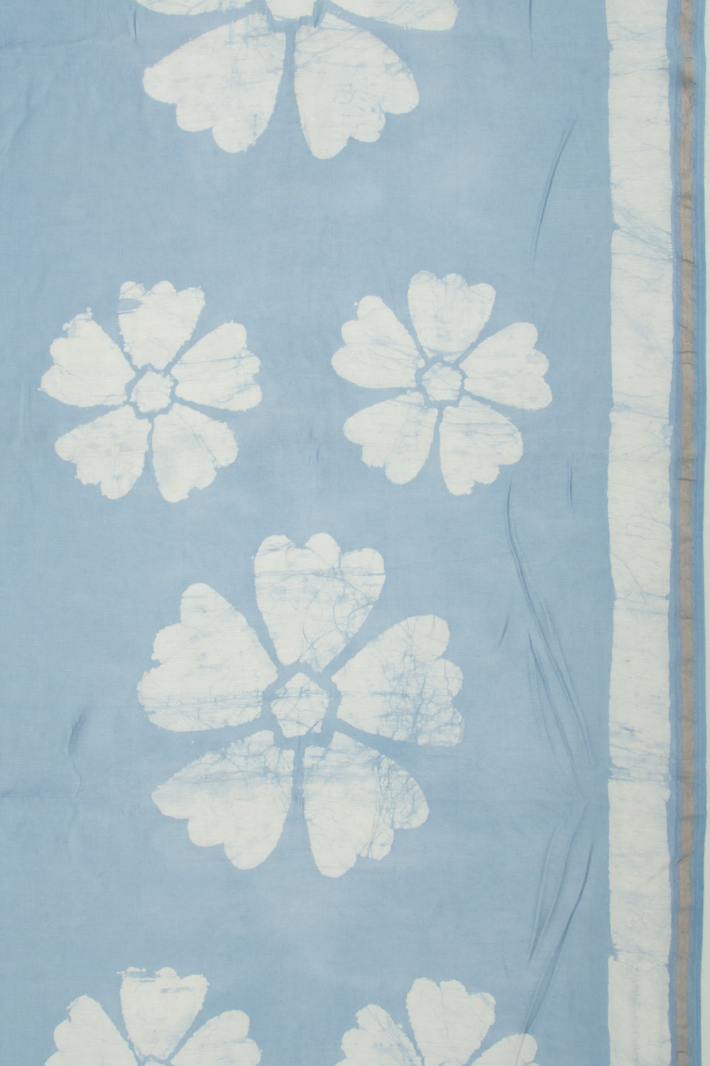 Chanderi Silk Block Printed Pastel Blue Saree