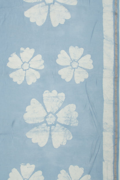 Chanderi Silk Block Printed Pastel Blue Saree