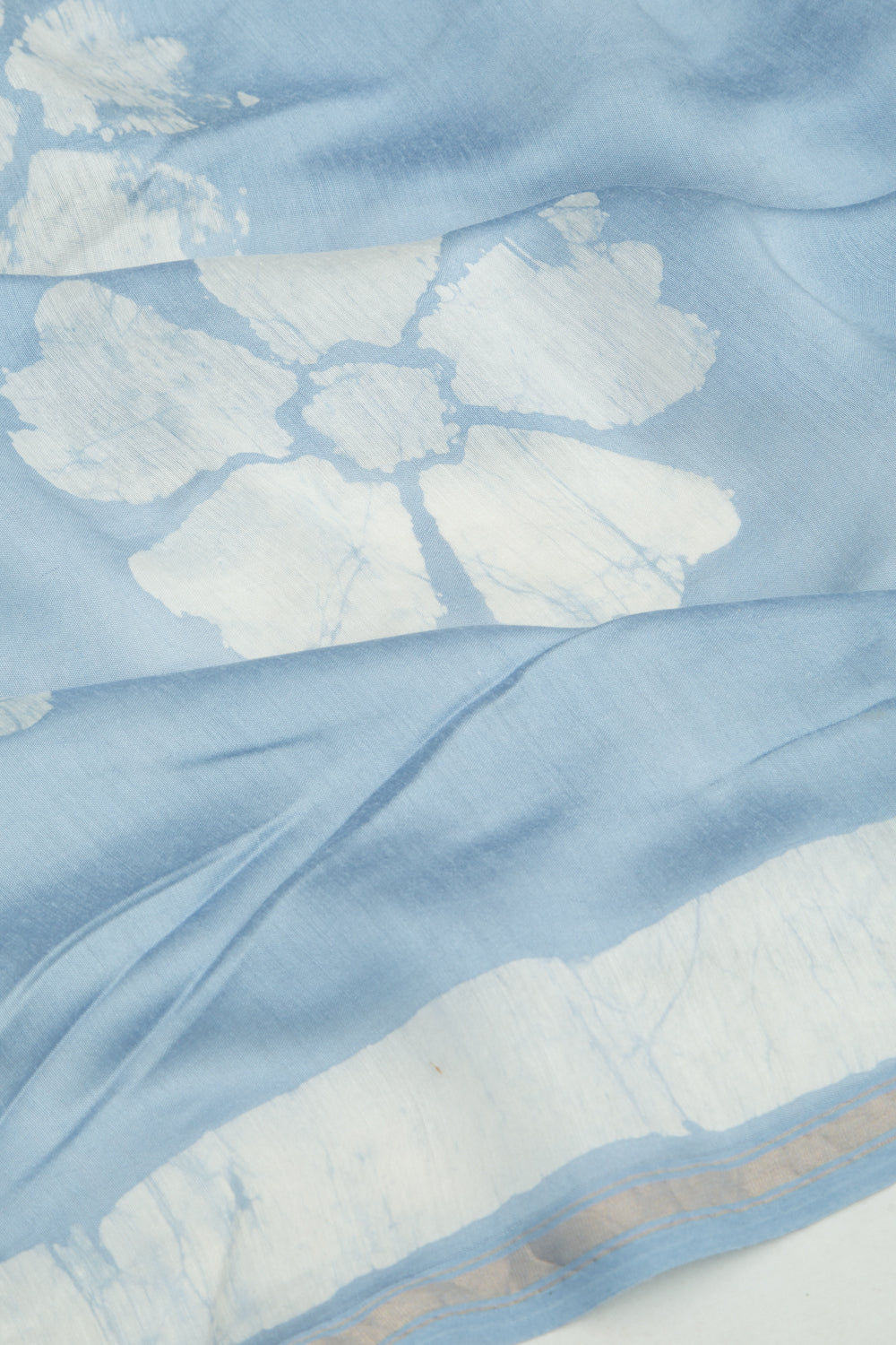 Chanderi Silk Block Printed Pastel Blue Saree