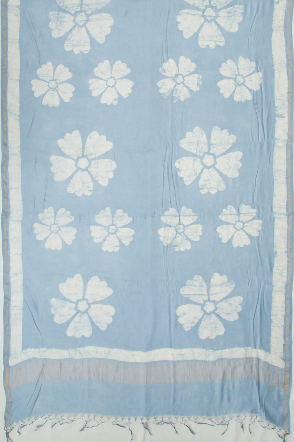 Chanderi Silk Block Printed Pastel Blue Saree