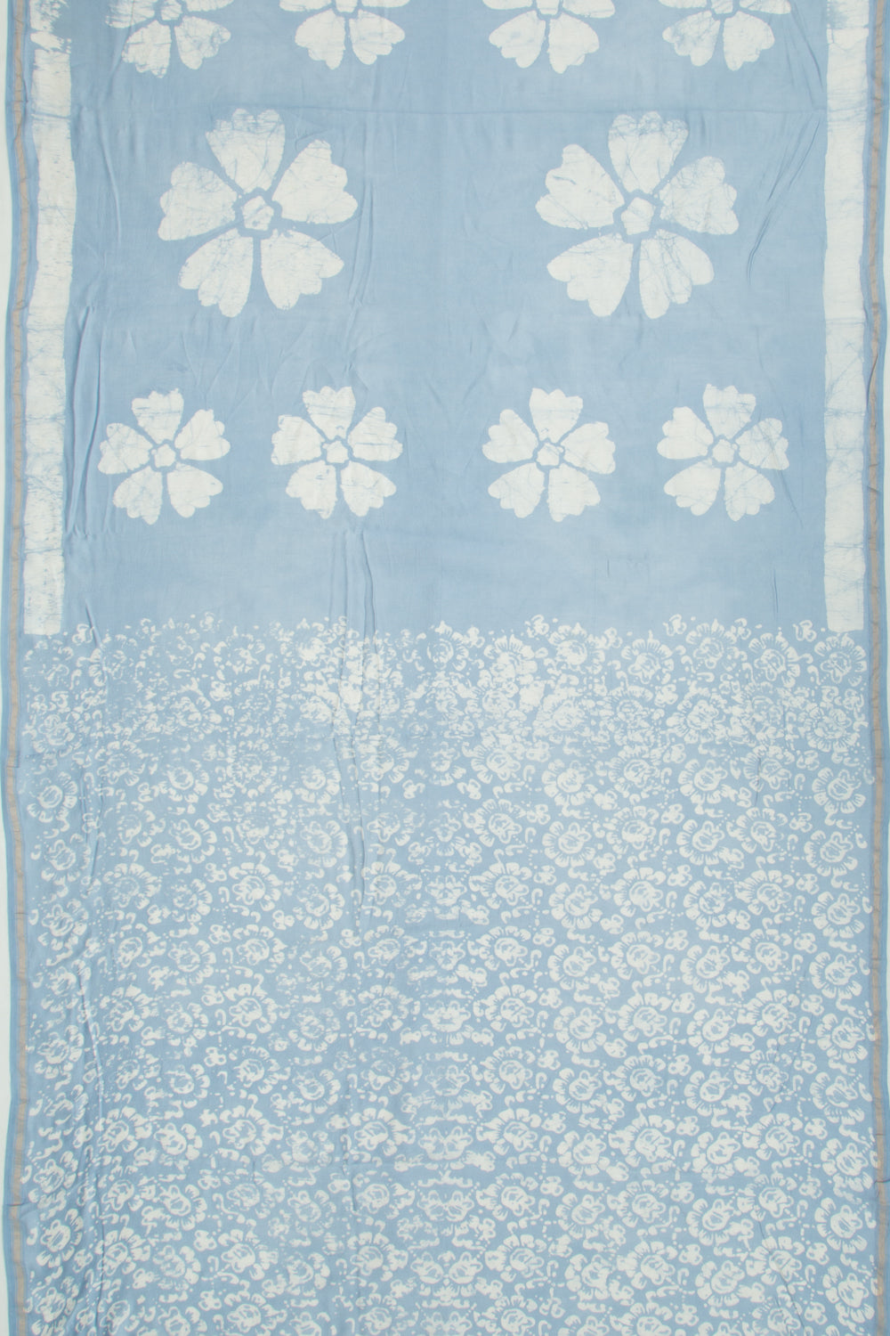 Chanderi Silk Block Printed Pastel Blue Saree